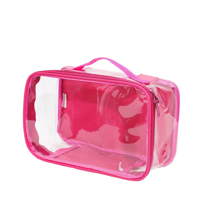 EzPacking Small Clear Travel Packing Cube/See Through PVC Plastic Pouch for Carry On Suitcase, Backpack or Diaper Bag/Transparent Multipurpose Accessories, Makeup & Underwear Organizer w/Handle (Pink) - Image 1